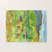 Puzzle Aquarelle du pâturage de montagne des vaches (Horizontal)