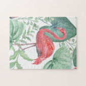 Puzzle Aquarelle flamants roses et feuilles. (Horizontal)