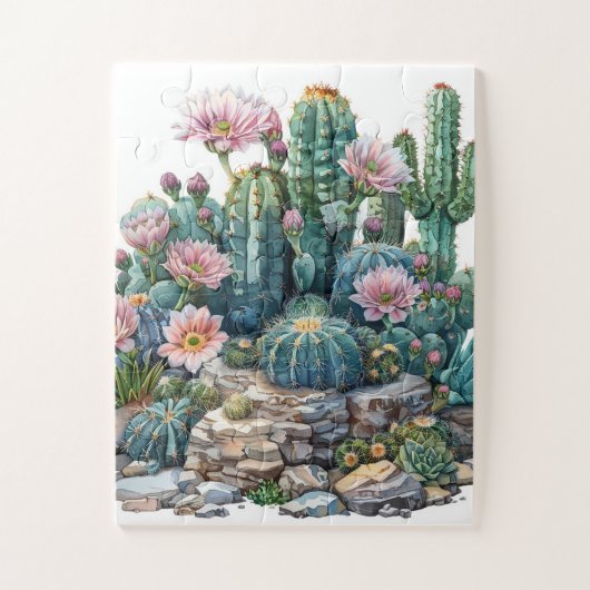 Puzzle Aquarelle fleurs du désert cactus. (Vertical)