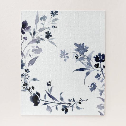 Puzzle Aquarelle florale bleu marine (Vertical)