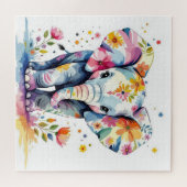 Puzzle Aquarelle florale Eléphant (Horizontal)