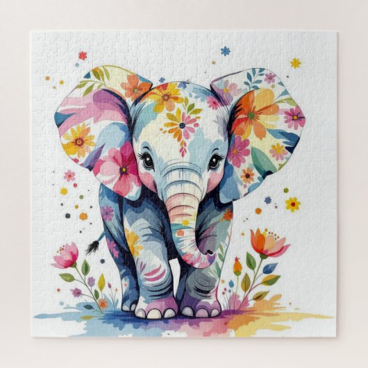 Puzzle Aquarelle florale Eléphant (Vertical)