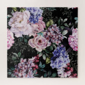 Puzzle Aquarelle florale foncée Design sans joint (Horizontal)