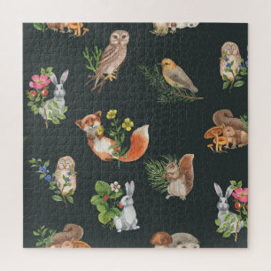 Puzzle Aquarelle Forêt Animaux : Mignonne sans joint