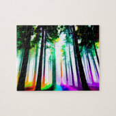 Puzzle Aquarelle Forêt arc-en-ciel avec Silhouette Arbres (Horizontal)