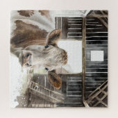 Puzzle Aquarelle Hereford Vache dans la grange (Horizontal)