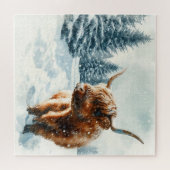 Puzzle Aquarelle Highland Cow Winter Scene (Horizontal)