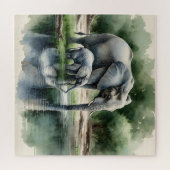 Puzzle Aquarelle Illustration de maman et bébé éléphant (Horizontal)
