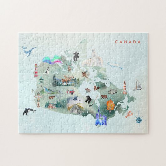 Puzzle Aquarelle illustrée Carte de l'art canadien (Horizontal)