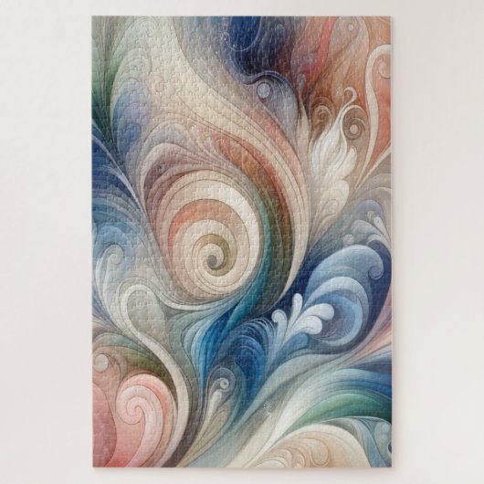 Puzzle Aquarelle Imaginaire Floral Pastel Bleu & Crème (Vertical)