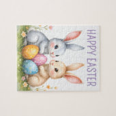 Puzzle Aquarelle mignonne lapins de Pâques heureux Pâques (Horizontal)