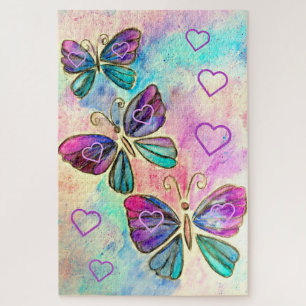 Puzzle Aquarelle - Mignons Papillons colorés - Coeurs