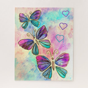 Puzzle Aquarelle - Mignons Papillons colorés - Coeurs