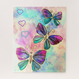 Puzzle Aquarelle - Mignons Papillons colorés - Coeurs -
