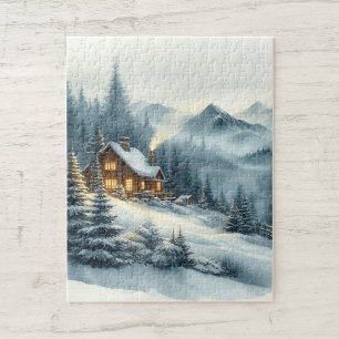 Puzzle Aquarelle Misty Mountains Cabine Paysage hivernal