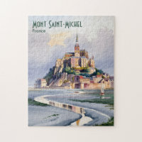 Aquarelle Mont Saint Michel France Voyage Ancien
