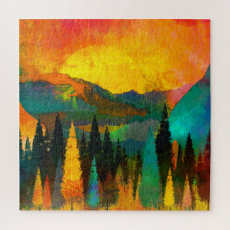 Puzzle Aquarelle Monts Bois Panneau Boîte en bois Prin ac