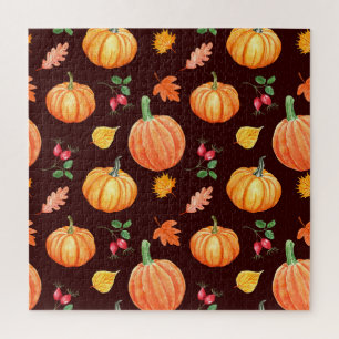 Puzzle Aquarelle Motif Floral Citrouille d'automne