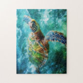 Puzzle Aquarelle Natation Tortue de mer (Vertical)