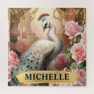 Puzzle Aquarelle Paon Blanc Vintage et Roses Roses