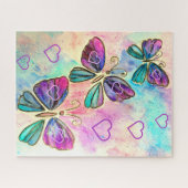 Puzzle Aquarelle - Papillons colorés - Coeurs - Doux (Horizontal)