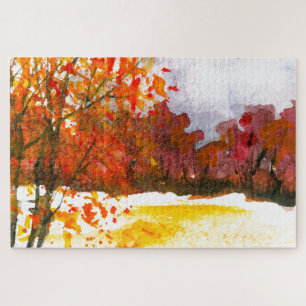 Puzzle Aquarelle Paysage Abstrait Arbres d'automne