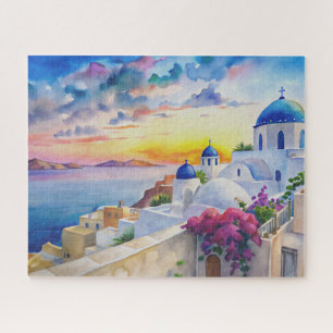 Puzzle Aquarelle paysage Santorin île grecque