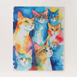 Puzzle Aquarelle Peint Colorful Chat Collage