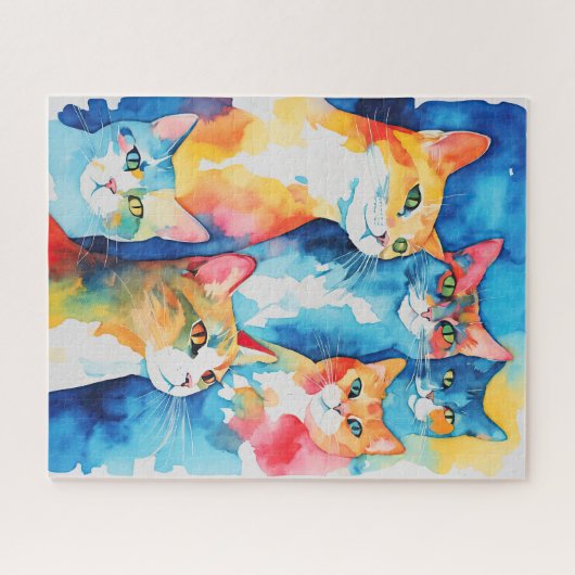 Puzzle Aquarelle Peint Colorful Chat Collage (Horizontal)