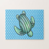 Puzzle aquarelle peinte caricature de tortue de mer bleu  (Horizontal)