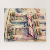 Puzzle Aquarelle Peinture de Fleur Rose Shop Paris (Horizontal)