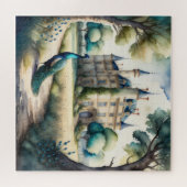 Puzzle Aquarelle Peinture de Peacock et Château (Horizontal)