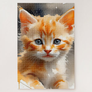 Puzzle Aquarelle peinture d'un chat orange mignon