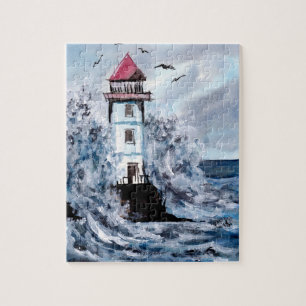 Puzzle Aquarelle phare et tempête