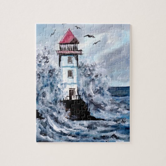 Puzzle Aquarelle phare et tempête (Vertical)