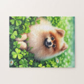 Puzzle Aquarelle Pomeranian Shamrock vert (Horizontal)