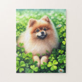 Puzzle Aquarelle Pomeranian Shamrock vert (Vertical)