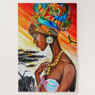 Puzzle Aquarelle - Princesse Africaine - Belle Femme -