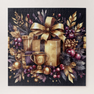 Puzzle Aquarelle Purple et Gold Motifs de vacances Collag