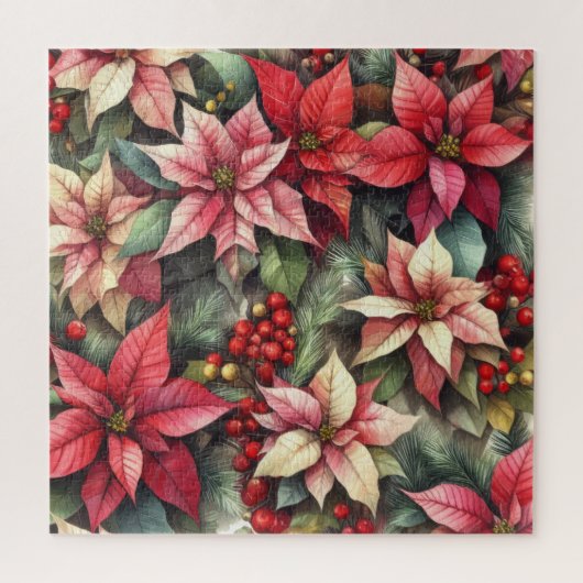 Puzzle Aquarelle rose et rouge Poinsettia (Vertical)