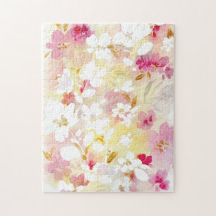 Puzzle Aquarelle rose fleurie de cerisier peinte à la mai