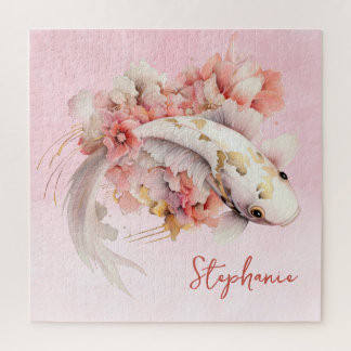 Puzzle Aquarelle rose or Koi poisson floral personnalisé