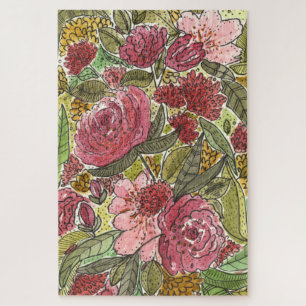 Puzzle Aquarelle rose pâle Floral Spring Garden Art