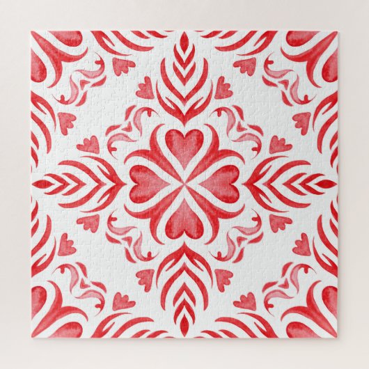 Puzzle Aquarelle rouge arabesque : motif ornemental. (Vertical)