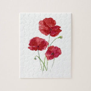 Puzzle Aquarelle Rouge Pavot Jardin Fleur Art Floral