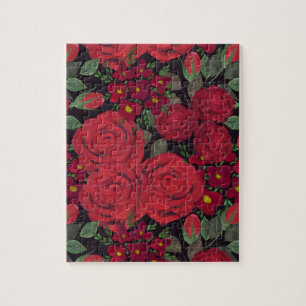 Puzzle Aquarelle rouge roses sur le noir,