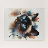 Puzzle Aquarelle Siamese Chat Portrait coloré (Horizontal)