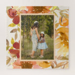 Puzzle Aquarelle stylée Floral Earthy Photo personnalisée<br><div class="desc">Ce puzzle personnalisé présente votre photo préférée encadrée par un beau tableau d'aquarelle boho floral dans les tons de terre d'automne. Super idée cadeau !</div>