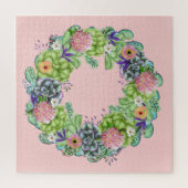 Puzzle Aquarelle succulente couronne florale sur rose (Vertical)