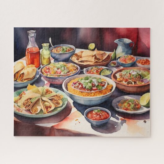 Puzzle Aquarelle Table De Nourriture Mexicaine (Horizontal)